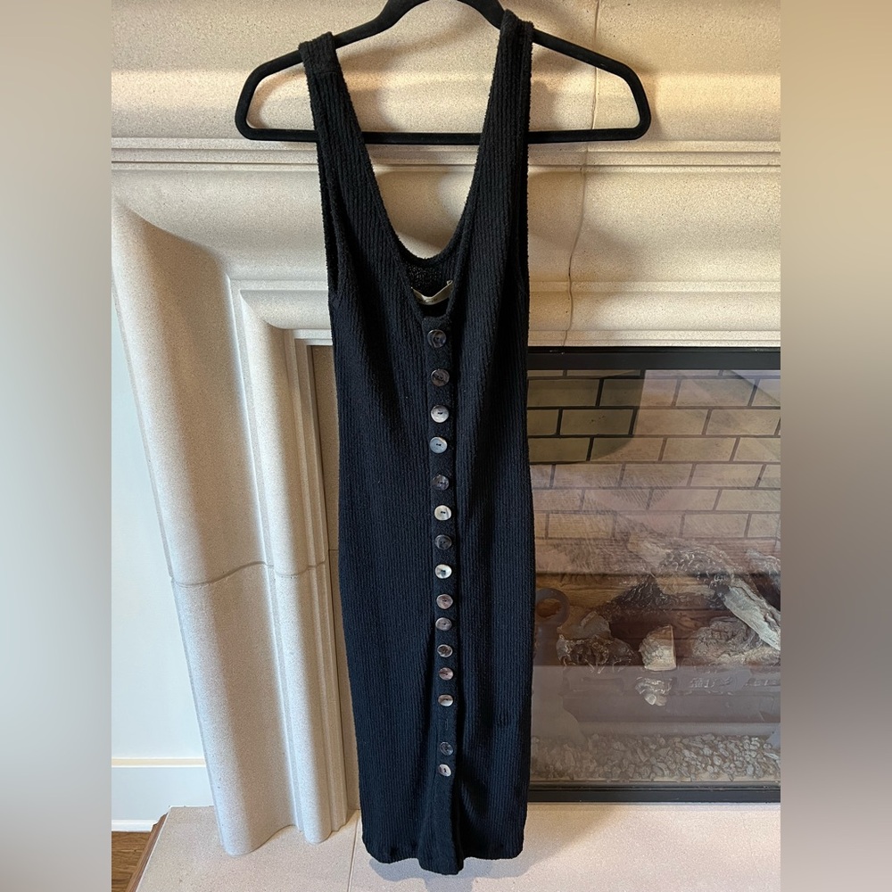 Enzo Costa Black Midi Dress With Shell Buttons